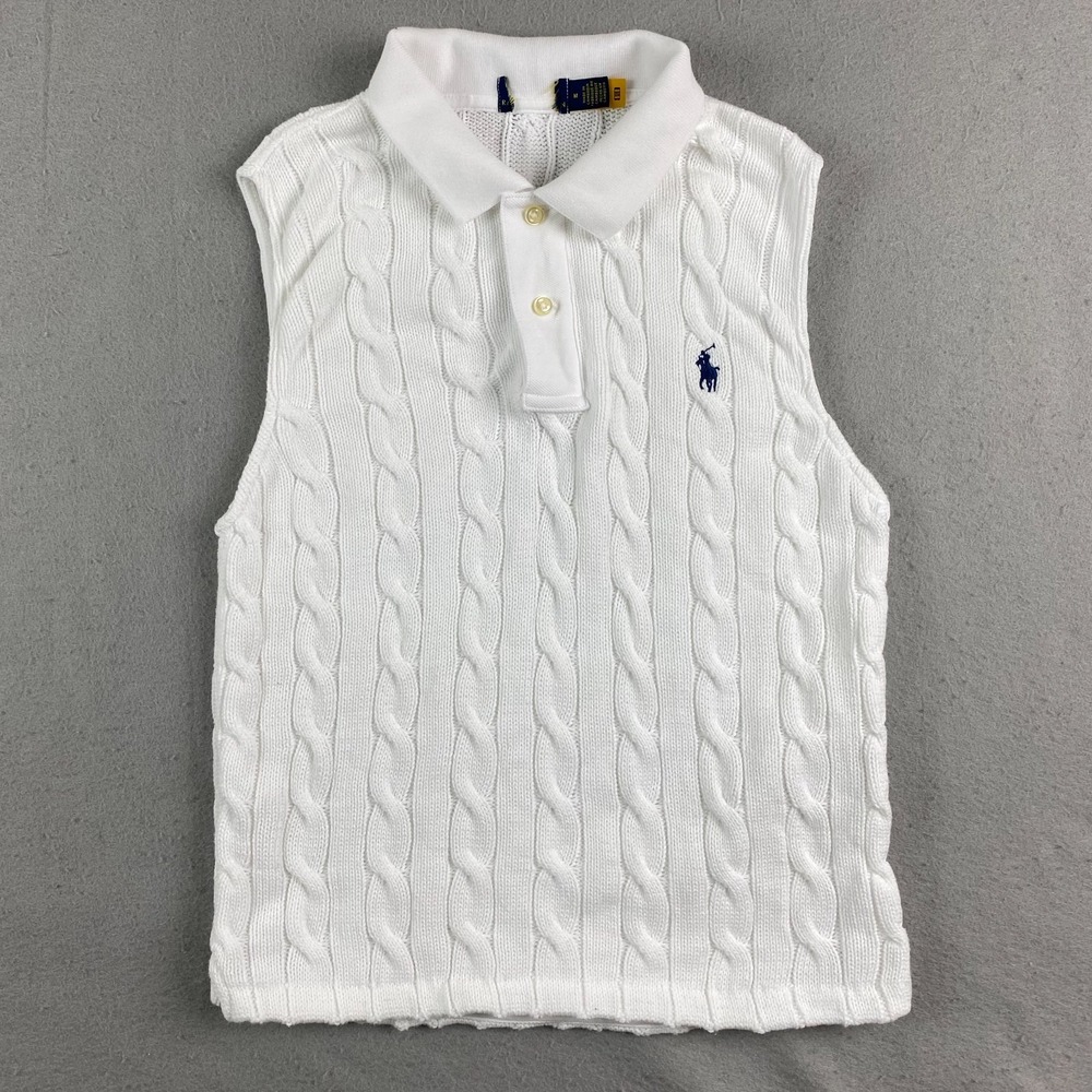 Polo Ralph Lauren Womens Cable Knit Polo M sleeveless old money navy pony